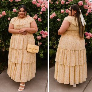 NWT Ivy City Co. Darla Yellow Floral Tiered Maxi Dress Bohemian Wedding Size 1X